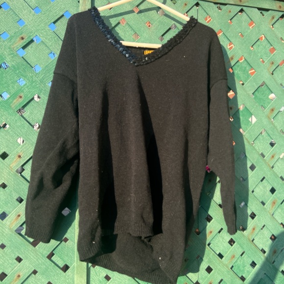 Lianne Barnes Womens Black Oversized size 2 sequin v-neck Sweater Fall goth vibe - Picture 7 of 11